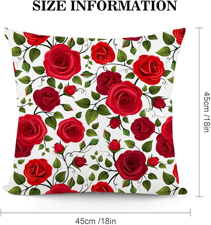 Red Rose Throw Pillow Covers 18"x18" Set of 2, Red Decorative Pillow Cases for Couch Sofa Chair Office Living Room Bedroom Decor Outdoor Pillowcase