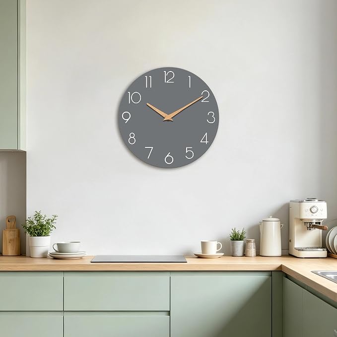 cicininc 8 Inch Battery Operated Wall Clock, Silent Analog, Gray | Kitchen | Office | Bedroom | Bathroom | Small Size | Easy-to-read Numbers