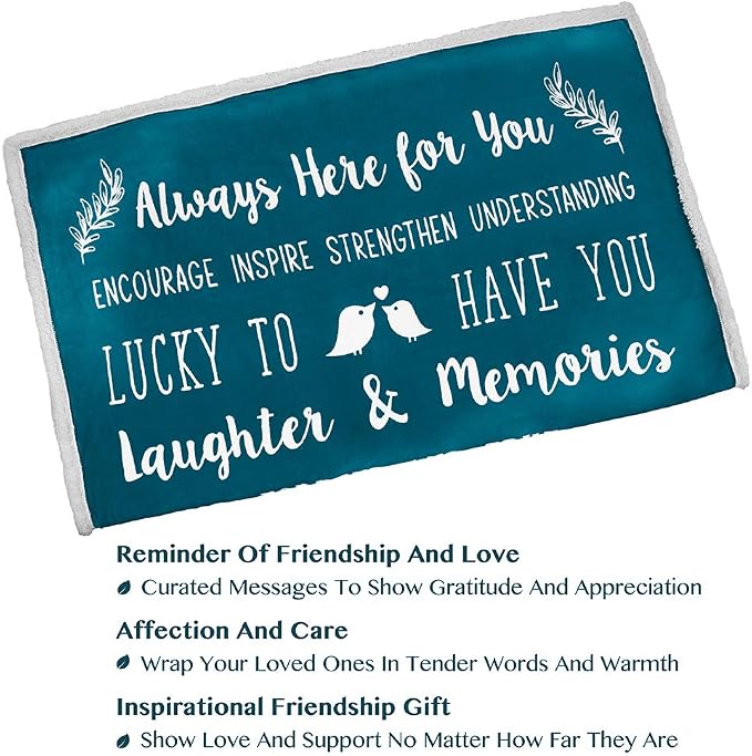 PAVILIA Best Friend Blanket - Friendship Gifts for Women, Soul Sister & Long Distance Bestie Gift, Soft Cozy Sherpa Throw with Sentimental Quotes, BFF Birthday Gift Idea, Teal Sea Blue