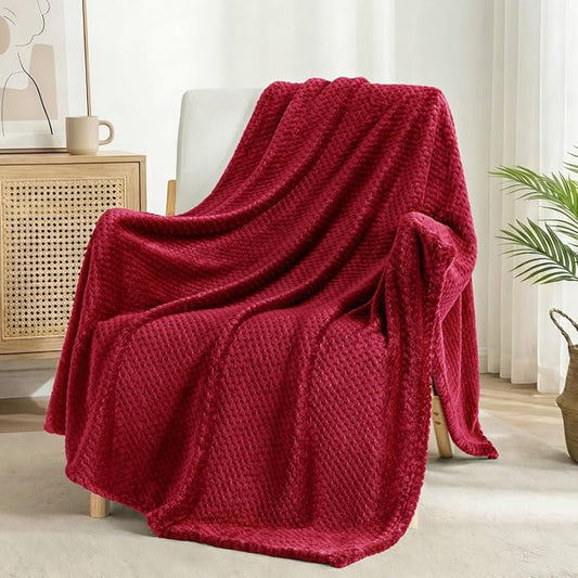 Exclusivo Mezcla Large Waffle Fleece Throw Blanket for Couch, Deep Red | Lightweight Soft Blanket for Sofa, Bed, Living Room, Plush Fluffy Throw for Home Decor, Travel, All Season, 50x70 Inches