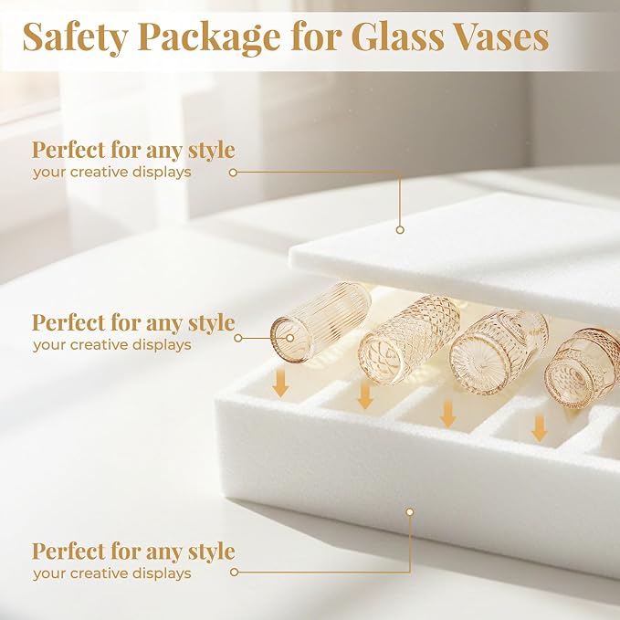 24 Pack Bud Vase in Bulk - BEAHOT Gold Flower Vases for Wedding Decorations, Glass Vase for Table Decorations, Small Vase for Home, Mother's Day, Centerpieces, Party, Office (Gold)