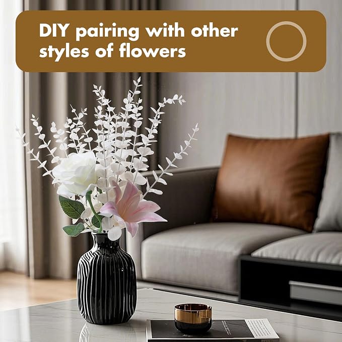 18pcs White Eucalyptus Stems Greenery Stems Fake Leaves Artificial Flowers Bouquet Faux Branches Centerpiece Flores Plants for Home Party Decor Wedding Decoration