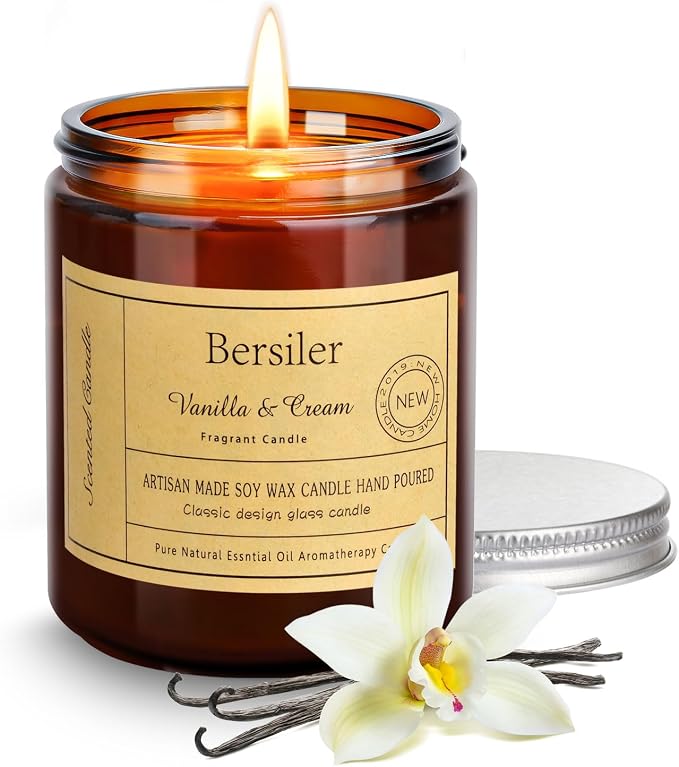 Vanilla Cream Scented Candles, Soy Wax Candles | Stress Relief and Relax Aromatherapy Candle, Candles for Home Bathroom, Gifts for Women Birthday Christmas