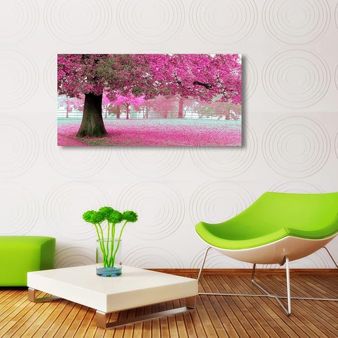 Tree of Life Wall Art Canvas Prints Natural Landscape Pictures Home Decor Pink and Green Paintings for Living Room Bathroom Bedroom Kitchen Decorations 20x40 Wooden Framed Artwork Easy Hanging