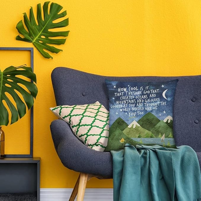Littlefa Inspiring Gifts Cute Mountains Throw Pillow Cover Mountains Cushion Cover Decorative Pillowcase Living Room Bedroom Decor for Girls Friends Daughter Niece Women - How Cool | Christian Inspirational Throw Pillow Cover 18x18 In, Mountains Nature...