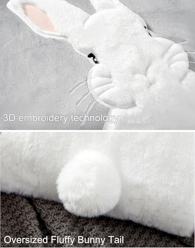 Pack of 2 Spring Easter Pillow Covers 18x18 Inch,3D Embroidered Bunny Rabbit Pillowcase Throw Covers Velvet Easter Decorative Cushion Cover (Light Gray -2PCS)