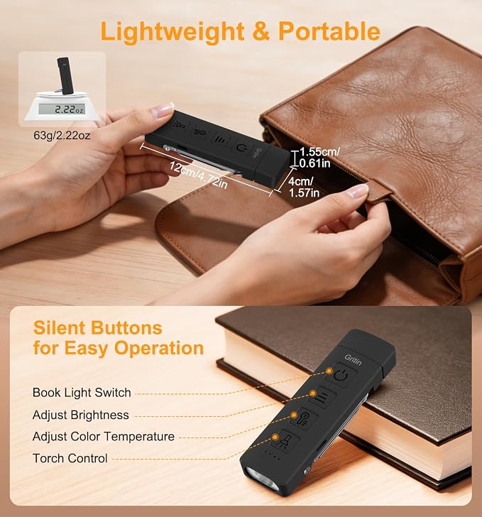 Gritin 2026 Gen 2 Rechargeable Book Light,2-in-1 Reading Light & Flashlight