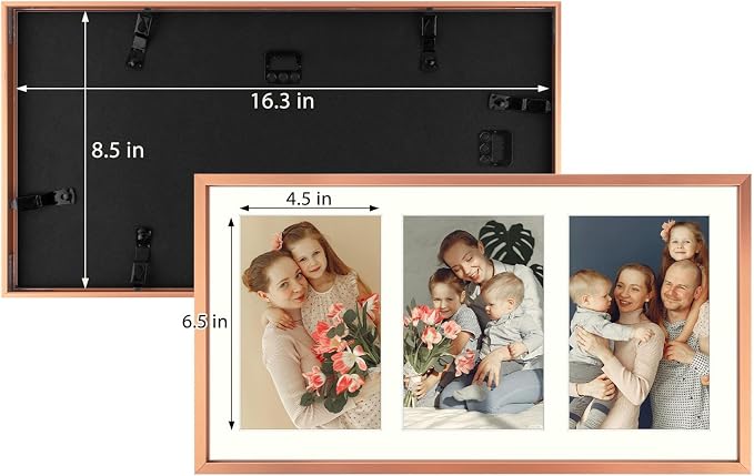 Golden State Art 8.5x16.3 Collage Frame for 3 5x7 Photos Rose Gold 2 Pack