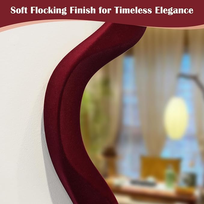Mirror Wall Decor for Retro Living Room Bedroom,13.8x29.7,Wine Red | Soft Flocking Touch,Asymmetrical Decorative Mirror for Entry Porch Staircase,Retro Modern Hanging Wall Art Gift for Wedding