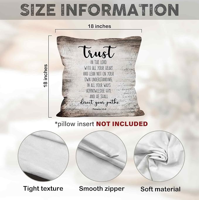 Christian Scripture Trust in the Lord Love is Patient Throw Pillow Covers 18x18 Set of 2, Bible Verse Proverbs Corinthians Decor Pillow Cases for Bedroom Living Room, Religious Pillowcases