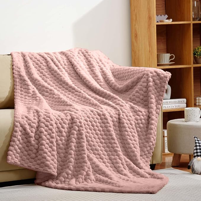 Excervent Hexagon Jacquard Throw Blanket for Bed, 50x70 Inches, Grey Pink | Decorative Fuzzy Flannel Fleece Throw Blanket for Sofa Bed Couch, Super Soft Cozy, Suitable for All Seasons