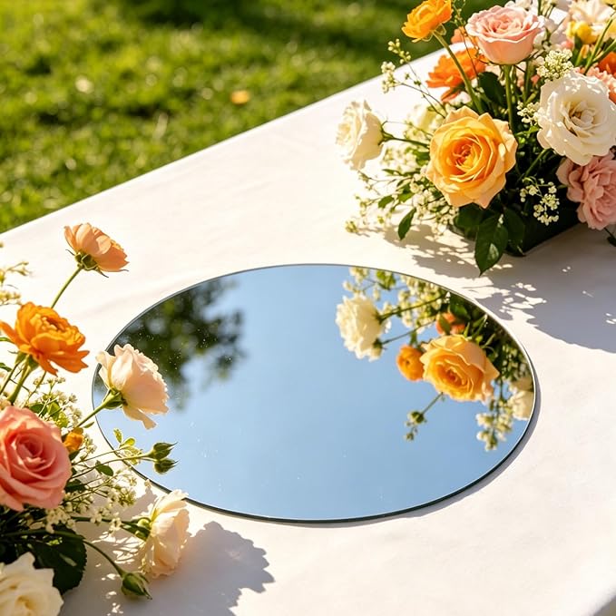 12 Pack Acrylic Round Mirrors Centerpiece for Table 8inch Circle Mirror Plate Candle Mirror Trays for Wedding Table Centerpieces Craft DIY Flowers Vase Decorations