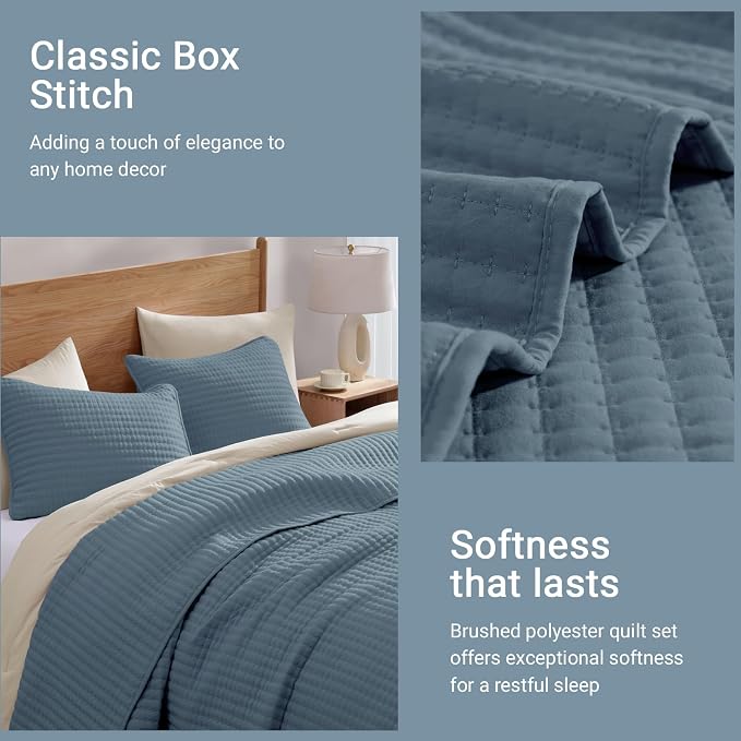 Queen Quilt-Lightweight Bedspreads Blue Queen Size Quilt Bedding Set | Soft Coverlet with 2 Pillow Shams for All Seasons, Suitable for Bed, Couch, 3 Pieces, 90"x94"