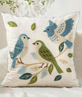 Animal Embroidered Throw Pillow Cover 20x20 Inch, Floral Birds | Decorative Pillow Cover, Cottagecore Cushion Cases with Hidden Zipper, Farmhouse Decor for Couch, Sofa, Living Room