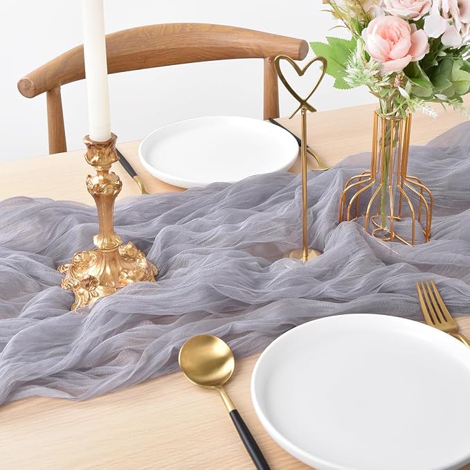 Gray Cheesecloth Table Runner Cheese Cloth Wedding Birthday Party Decor | 10Ft Summer Rustic Boho Gauze Farmhouse Bridal Baby Shower Holiday Dining Tea Party Home Table Decorations 4 Pack