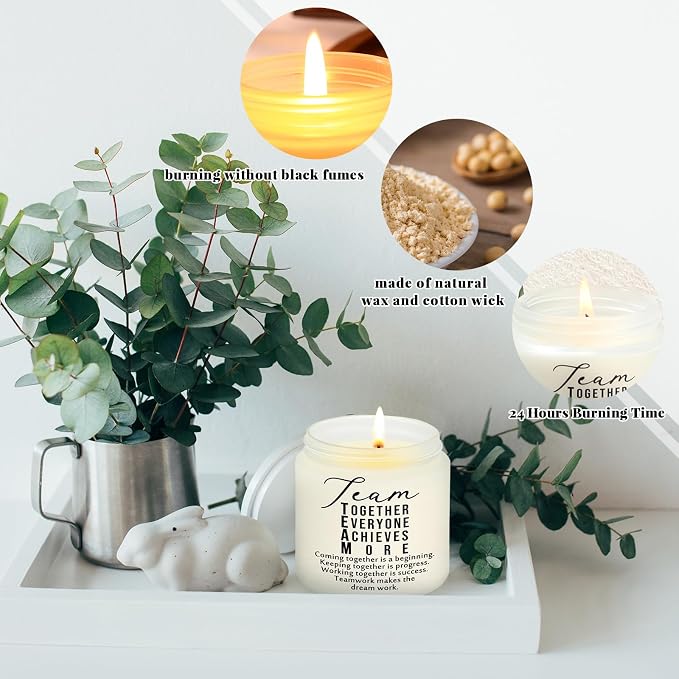 Fumete 10 Pcs Employee Appreciation Gifts Jars Scented Soy Candles 3.5 oz Inspirational Candles Team Thank You Back to School Gifts for Teachers Nurse Coworker Volunteers Group(White, Team)
