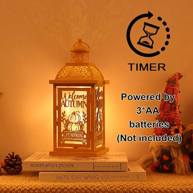 NEEDOMO Fall Decorations for Home, Decorative Candle Lantern for Tabletop Mantel Decor, Vintage Metal Lantern Candle Holders for Indoor Outdoor Decor, Halloween,Thanksgiving,Autumn(Pumpkin)