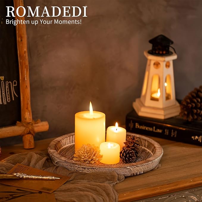 Romadedi Farmhouse Wooden Candle Tray, 11 Inch Round, Whitewashed