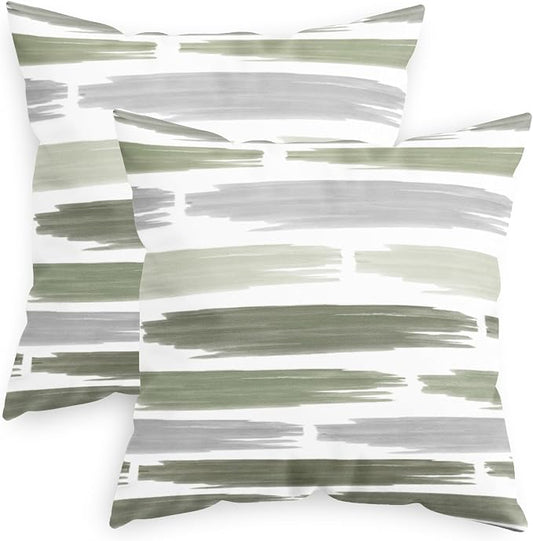 CaliTime Throw Pillow Cases Pack of 2 Cozy Fleece Abstract Geometric Texture Decorative Cushion Covers for Couch Bed Sofa Farmhouse Decoration 18 X 18 Inches Sage Green