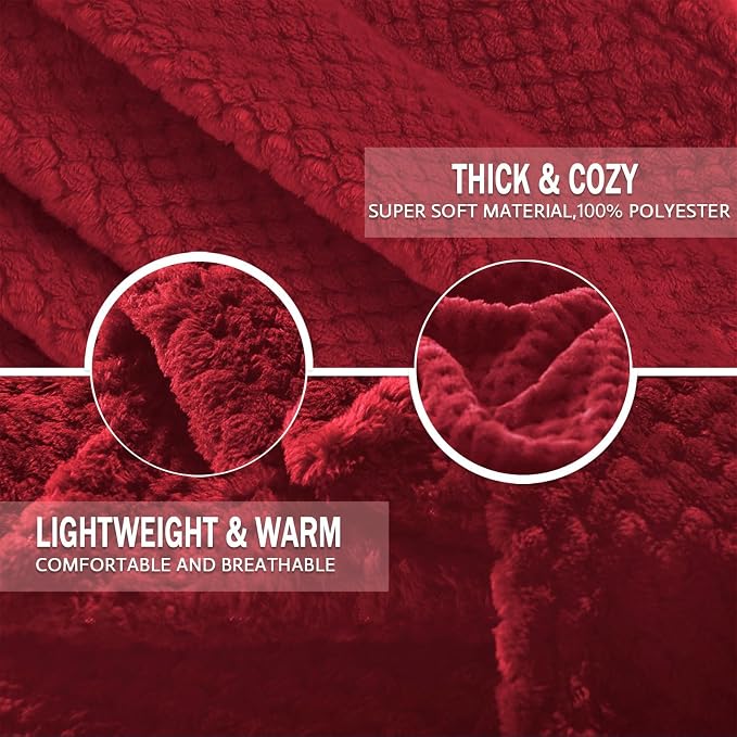 Exclusivo Mezcla Soft Waffle Fleece Bed Blanket King Size, Deep Red | Lightweight Plush Blanket for Bed, Bedroom, Cozy Flannel with Waffle Texture, Stylish Home Decor, All Season, 104x90 Inches