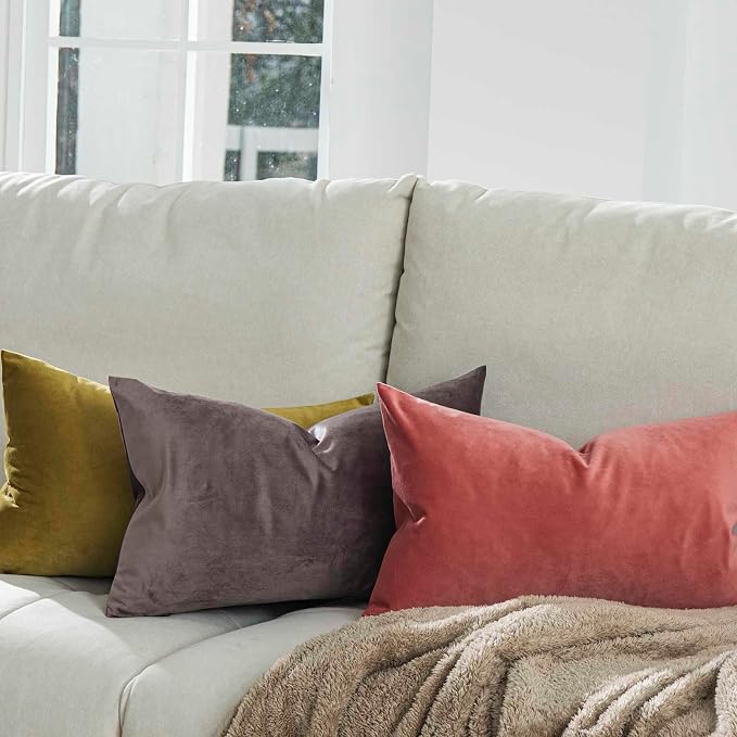 Olive Green Decorative Lumbar Velvet Throw Pillow Covers 16x24 inch Set of 2 with Zipper Luxury Soft Solid Rectangle Cushion Covers Case for Sofa Couch Bed Living Room