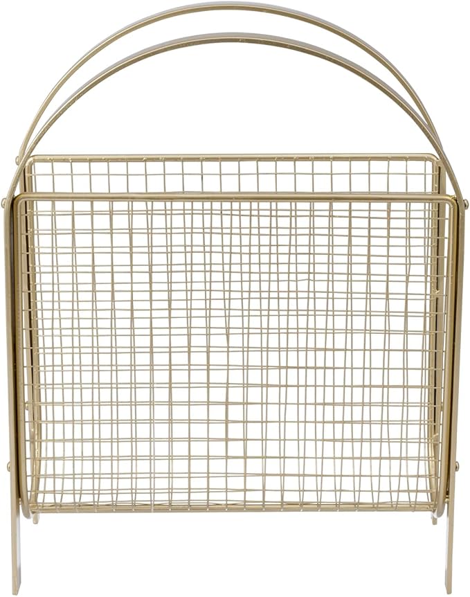 MyGift Mid Century Brass Tone Metal Mesh Magazine Rack Storage Basket | Freestanding Tabletop Organizer, Keeps Reading Materials Accessible, Open Wire Construction, Space Saving, Living Room Décor