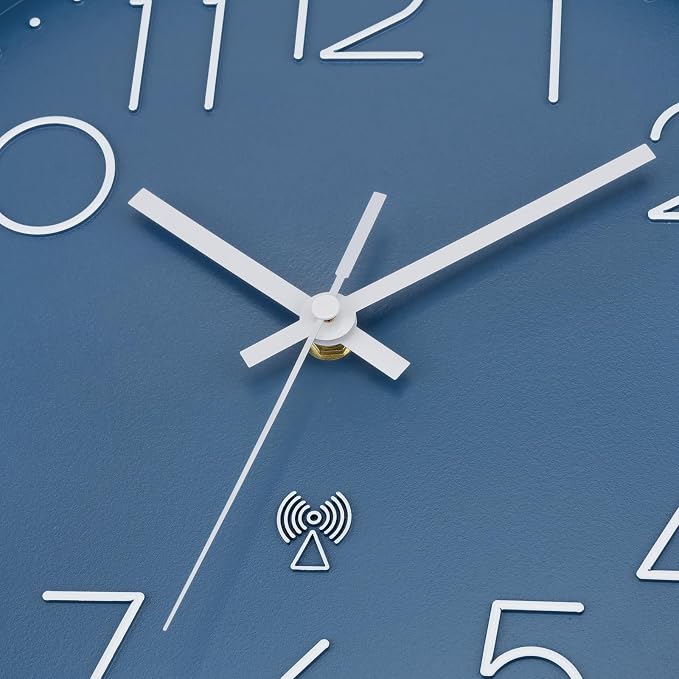 Foxtop 12" Atomic Wall Clock Battery Operated Modern Analog Clock, Cerulean | Round, Sets Automatically, Easy to Read, Office, Classroom, Bedroom, Kitchen, Living Room
