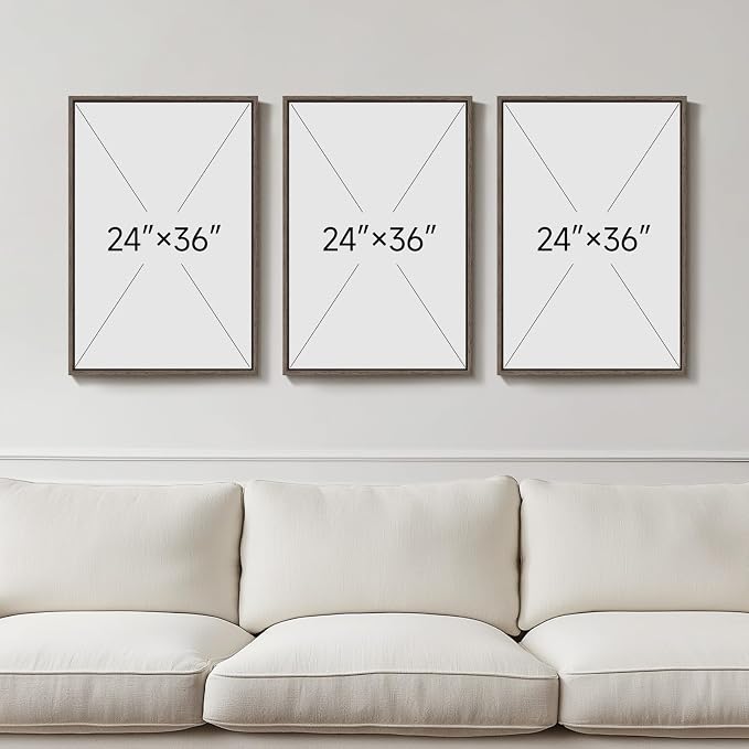 Large Framed 3 Piece Vintage Botanical Wall Art for Living Room, 24x36 In | Rustic neutral plant pictures, Wood frame, Canvas prints, Farmhouse wall decor, Bedroom kitchen hallway dining room artwork