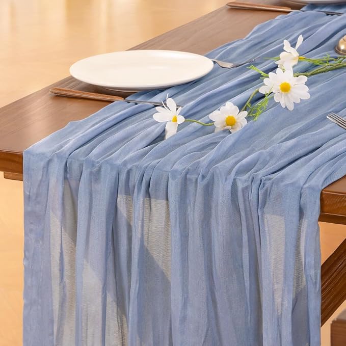Cheesecloth Table Runner Fall Boho Wedding Birthday Party Home Decor | Dusty Blue 6pcs Rustic Gauze 10FT Cheese Cloth Sheer Farmhouse Dining Runner for Baby Shower Bridal Holiday Decorations