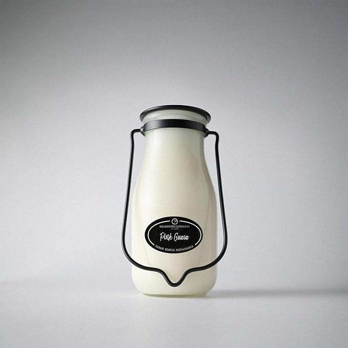 Milkhouse Pink Guava Scented Soy Candle, 14 oz Milkbottle, 90+ Hr Burn