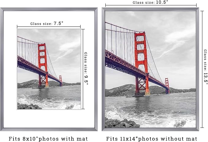 Frametory 11x14 Dark Gray Aluminum Metal Picture Frame Mat for 8x10 Glass