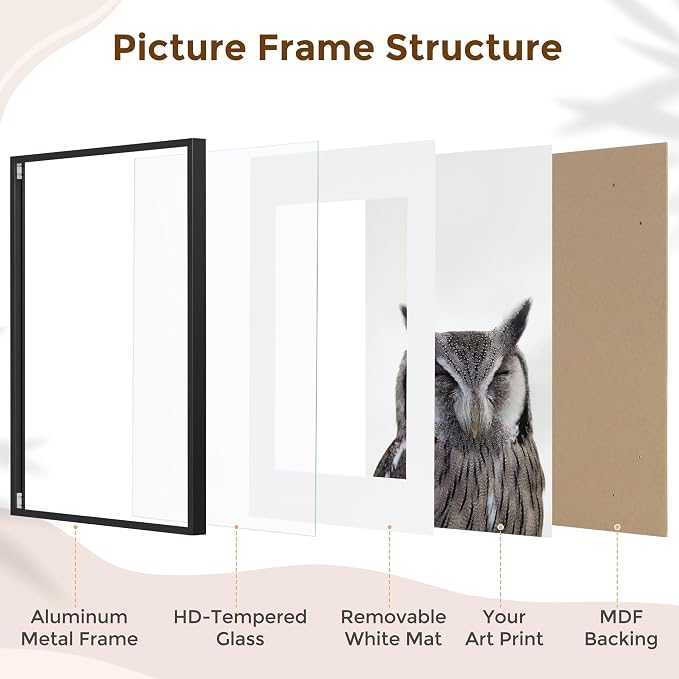 Fun Memories 13x19 Picture Frame, 13 x 19 Picture Frame with Mat for 11x17 Photo - HD Tempered Glass - Vertical and Horizontal Display - Wall Hook Hanging Hardware Included - Set of 1