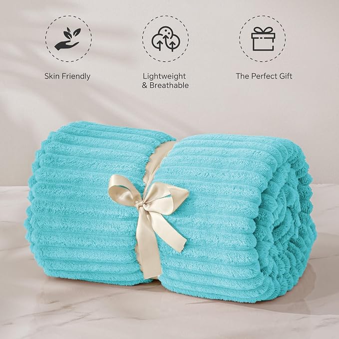 BEDELITE 3D Ribbed Light Blue Fleece Throw Blanket for Couch, 50x60 Inch | Soft Warm Decorative Fluffy Blanket, Cozy Plush Lightweight Fuzzy Throw Blanket for Bed Sofa Home Room Decor, Gift for Women