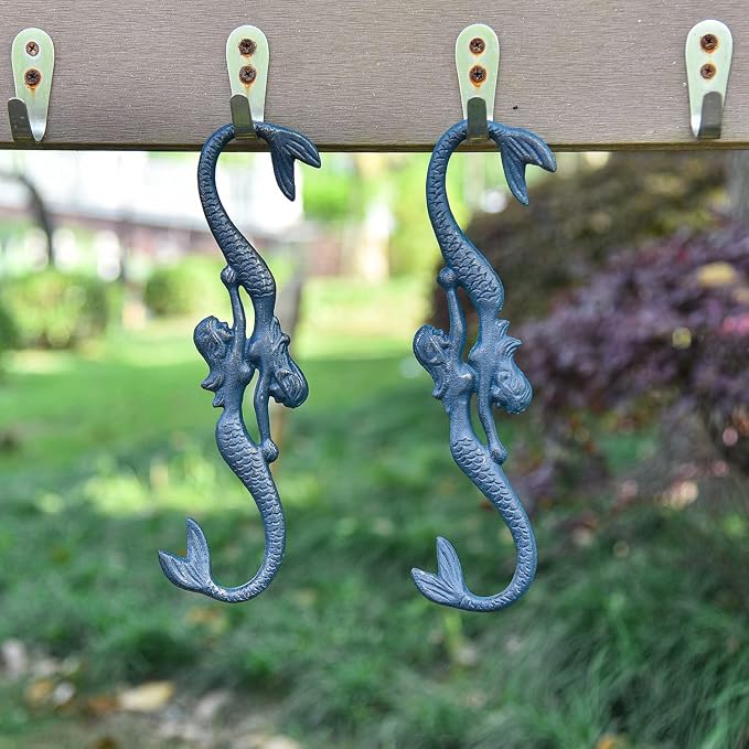 Sungmor Cast Iron Plant Hangers, 2PC Mermaid & 11 Inch Length, Large S Hooks for Hanging Plants, Ceiling Extender Hooks for Hanging Flower Basket, Planter, Macrame Plant Holder, Lantern, Windchime