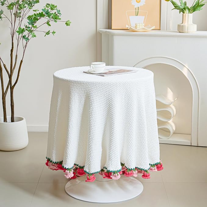 Crochet Flower Bouquet Throw Blanket, Handmade Knitted Blanket with Flowers, Cute Romantic Gift for Her Girlfriend Mom Mother’s Day Valentine Wedding Anniversary Birthday, Pink 60 Inches