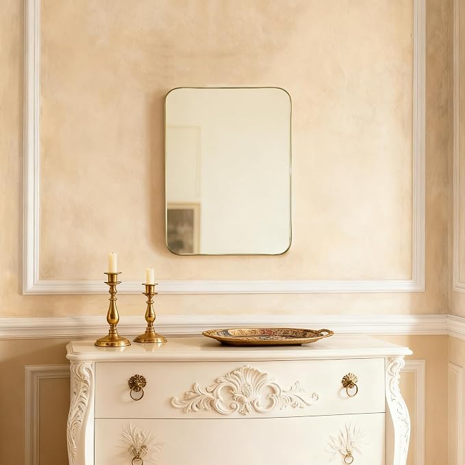 Funerom 11.8x15.8 inch Plastic Framed Rectangle Acrylic Mirrors,Gold | Modern Decorative for Restroom, Farmhouse