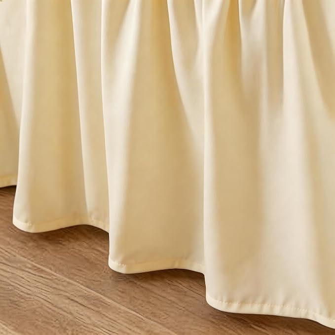 Butter Yellow Bed Skirt Queen 12" Drop, Elastic Wrap Around Bedskirt | Solid Ruffled, Easy to Use, No Mattress Lifting, Wrinkle & Fade Resistant, with Adhesive Strips, Machine Wash/Dry/Iron