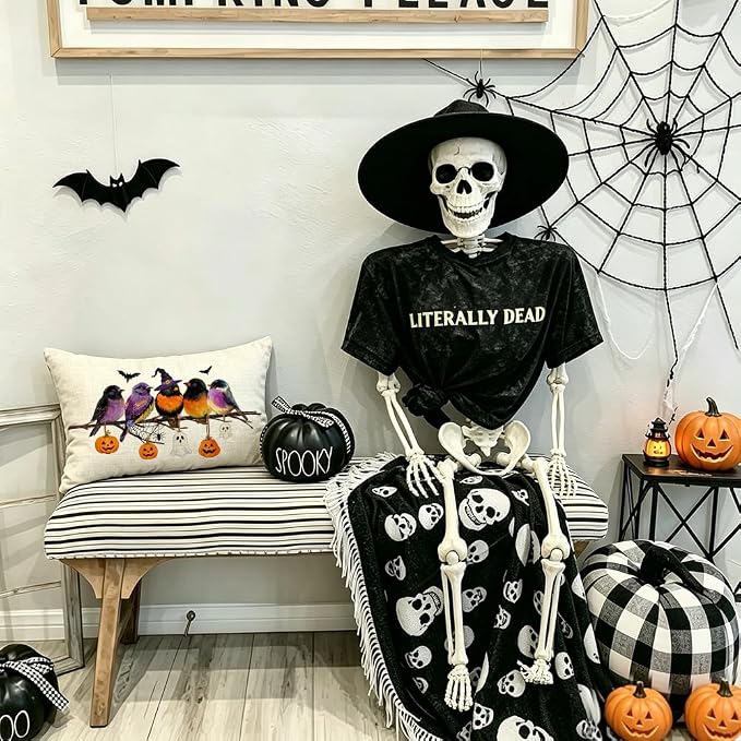 RABUSOFA Halloween Pillow Covers 12x20 Inch Halloween Decorations Outdoor | Watercolor Birds,Waterproof,Spooky Ghost Pumpkin Bat Halloween Decor,Supplies Accessories for Home Couch Party Patio