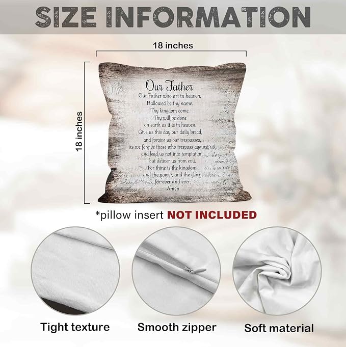 Christian Scripture Lord Our Father Prayer Throw Pillow Covers 18x18 Set of 2, Bible Verse Jeremiah Decor Pillow Cases for Bedroom Living Room, Religious Square Pillowcases for Couch Bed Sofa