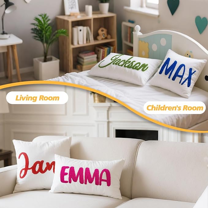 Personalized Embroidered Name Pillow，Custom Monogram Throw Accent Handmade Pillows Cover，Customizable Decorative Couch Bed Room Pillow Case Gifts for Kids Boy Girls 20x20