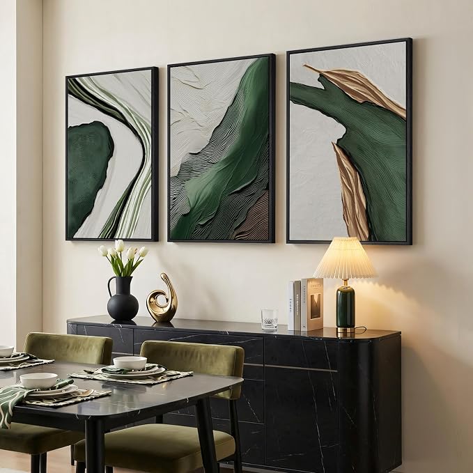 Large Framed Green White Abstract Wall Art for Living Room, 3 Piece 24x36 | Modern pictures, Canvas prints, Wood frame, Minimalist wall paintings, Wall decor for hallway dining room bedroom home office