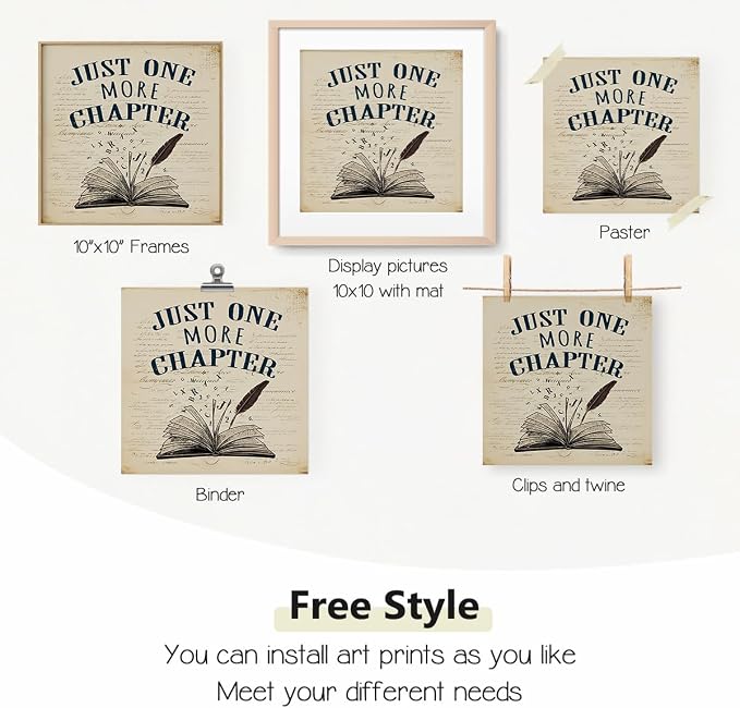 PLKMN Reading Posters for Library 10x10,Book Club Decorations,Library Decor | Book Lovers Gifts,Retro Vintage Wall Art for Reading Room Classroom Nursery,Set of 4 Unframed
