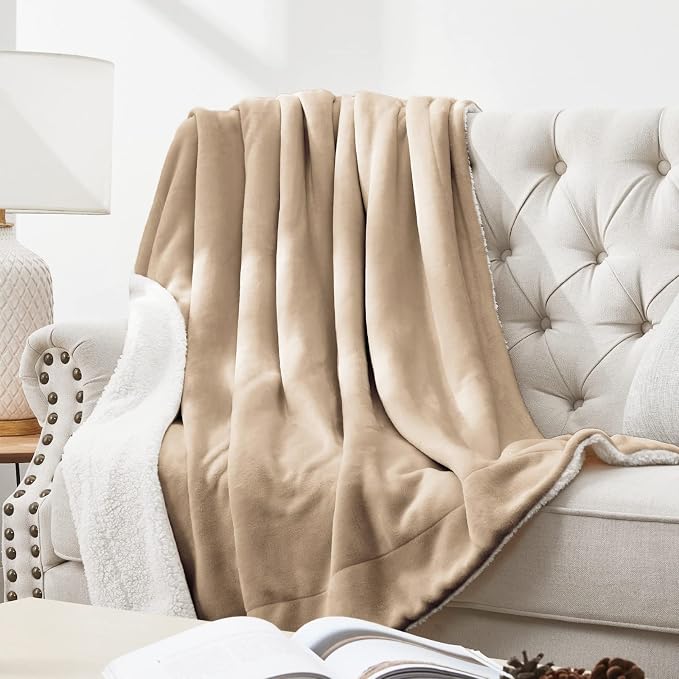 Walensee Sherpa Fleece Blanket (Queen Size 90”x90” Taupe tan) Plush Throw Fuzzy Super Soft Reversible Microfiber Flannel Blankets for Couch, Bed, Sofa Ultra Luxurious Warm and Cozy for All Seasons