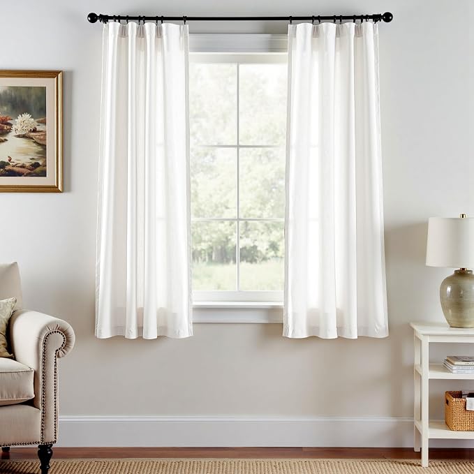 jinchan Linen Curtains Light Filtering Back Tab 38x63 Inch 2 Panels White | Semi Sheer Curtains 63 inch length for Bedroom Living Room, Modern Farmhouse Drapes with Rod Pocket, Natural Boho Curtains
