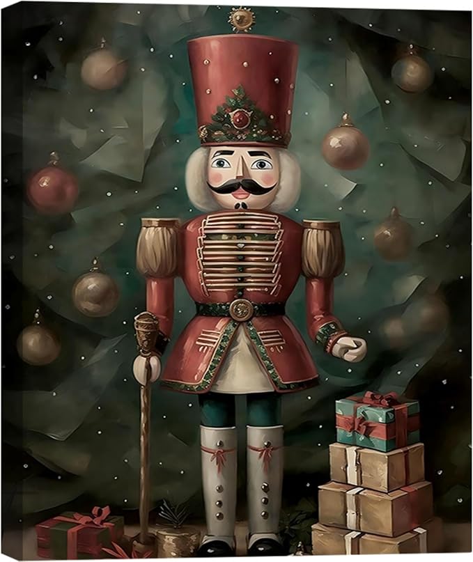 Vintage Christmas Wall Art Canvas – Rustic Christmas Decor for Living Room & Bedroom – Framed Christmas Prints & Pictures for Home Decor