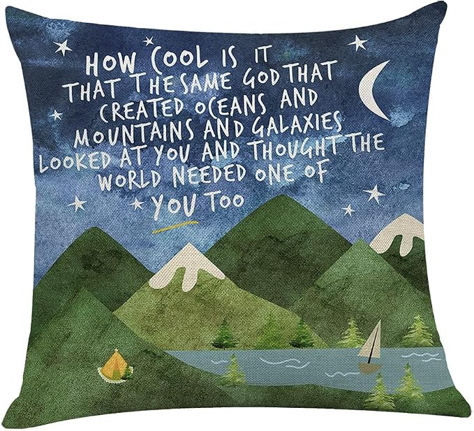 Littlefa Inspiring Gifts Cute Mountains Throw Pillow Cover Mountains Cushion Cover Decorative Pillowcase Living Room Bedroom Decor for Girls Friends Daughter Niece Women - How Cool | Christian Inspirational Throw Pillow Cover 18x18 In, Mountains Nature...