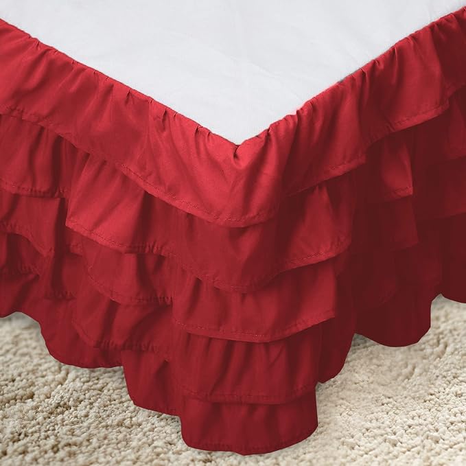 Elegant Comfort Luxurious Premium Quality 1500 Thread Count Wrinkle and Fade Resistant Egyptian Quality Microfiber Multi-Ruffle Bed Skirt - 15inch Drop, Queen, Burgundy