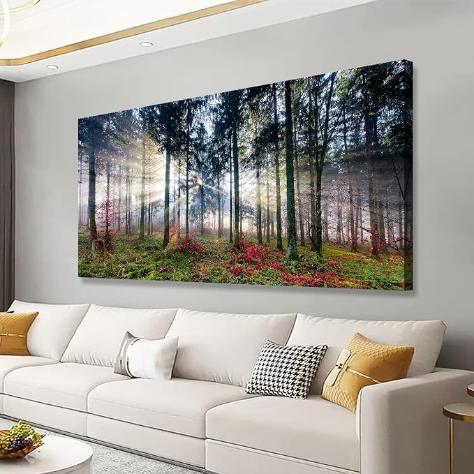 Nature Landscape Sunrise Tree Canvas Wall Art - 24x48 inches Wall Decoration for Living Room Forest Picture Artwork Painting Prints of Trees for Bedroom and Home Décor