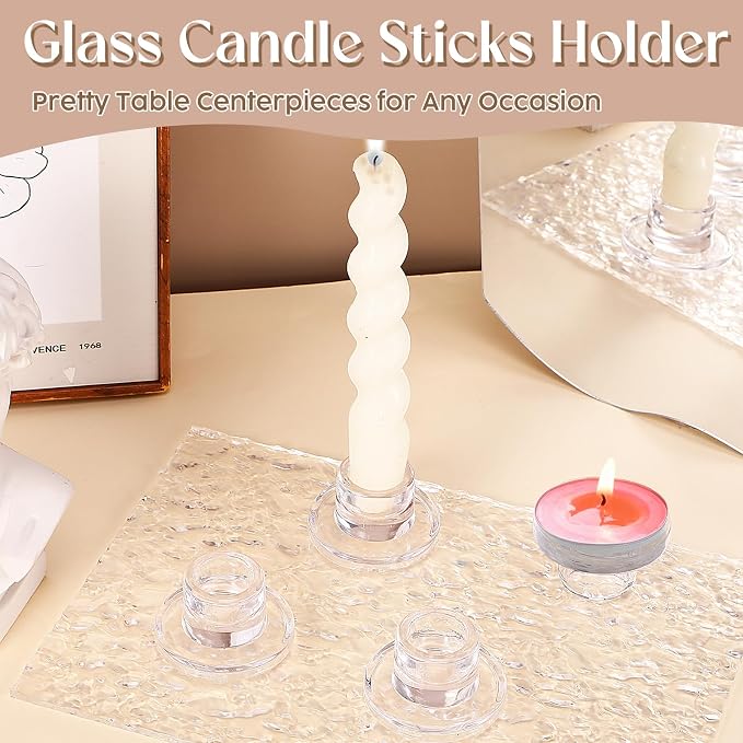 18 Pcs Glass Taper Candle Holders Candlestick Holders Clear Short Tapered Candle Holder Bulk, Elegant Glass Candle Sticks Set for Wedding Christmas Table Centerpiece
