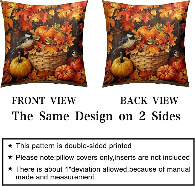 Pumpkin Throw Pillow Covers Fall Themed Pillow Covers 16x16 Set of 2 Orange Maple Leaf Pillows Cases Autumn Thanksgiving Cushion Cases for Home Farmhouse Patio Porch Garden